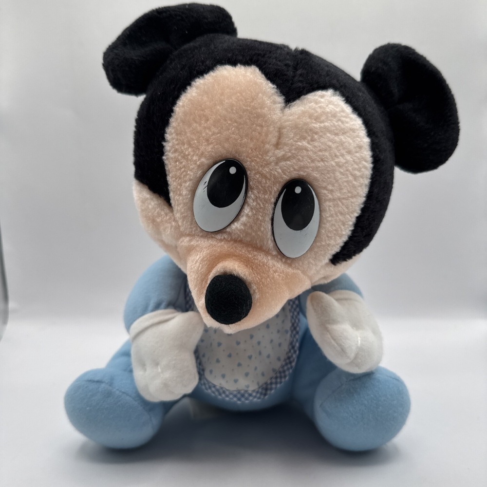 12" Vintage 1984 Disney Babies PLAYSKOOL Blue Mickey Mouse Stuffed Plush Toy